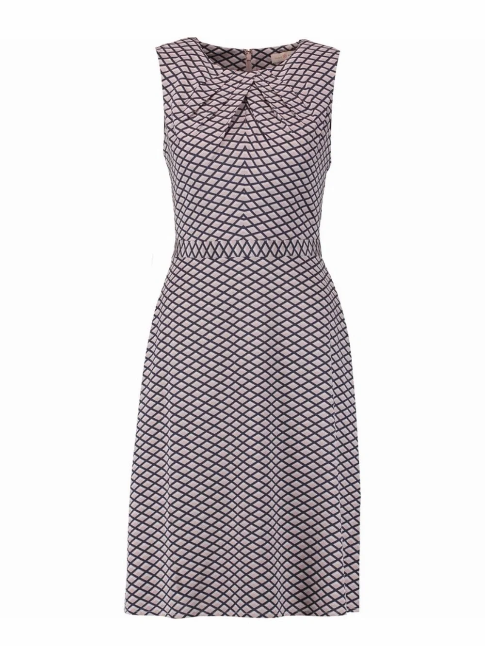 NWT Tory Burch Sleeveless A-Line Maxine Silk Geometric Dress Tan Blue 8